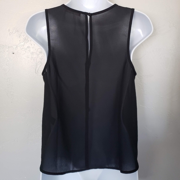 Lush XS Black Chiffon Tank Top Sleeveless Blouse Western Embroidery Keyhole - Picture 6 of 8